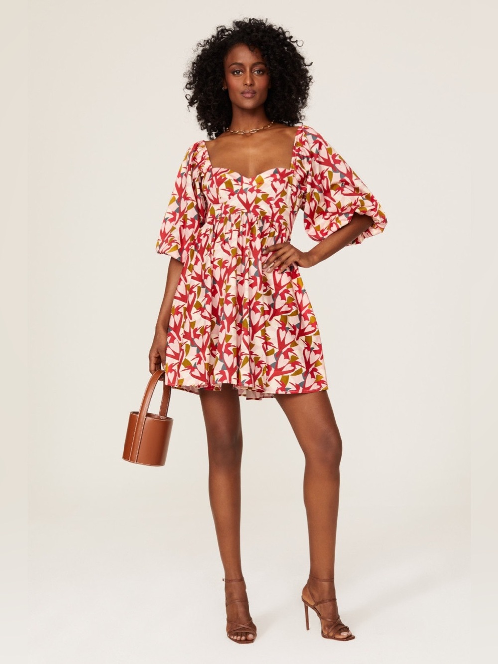 NWOT Hutch Abstract Heart Pattern Puff Sleeve Mini Dress